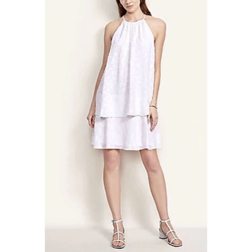 NWT Women's Ann Taylor White Floral Clip Halter Neck Shift Dress Sz 12